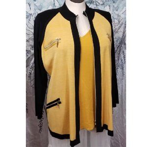 Exclusively Misook  Harvest Gold / Black Open Cardigan & Tank Top Sz 2x